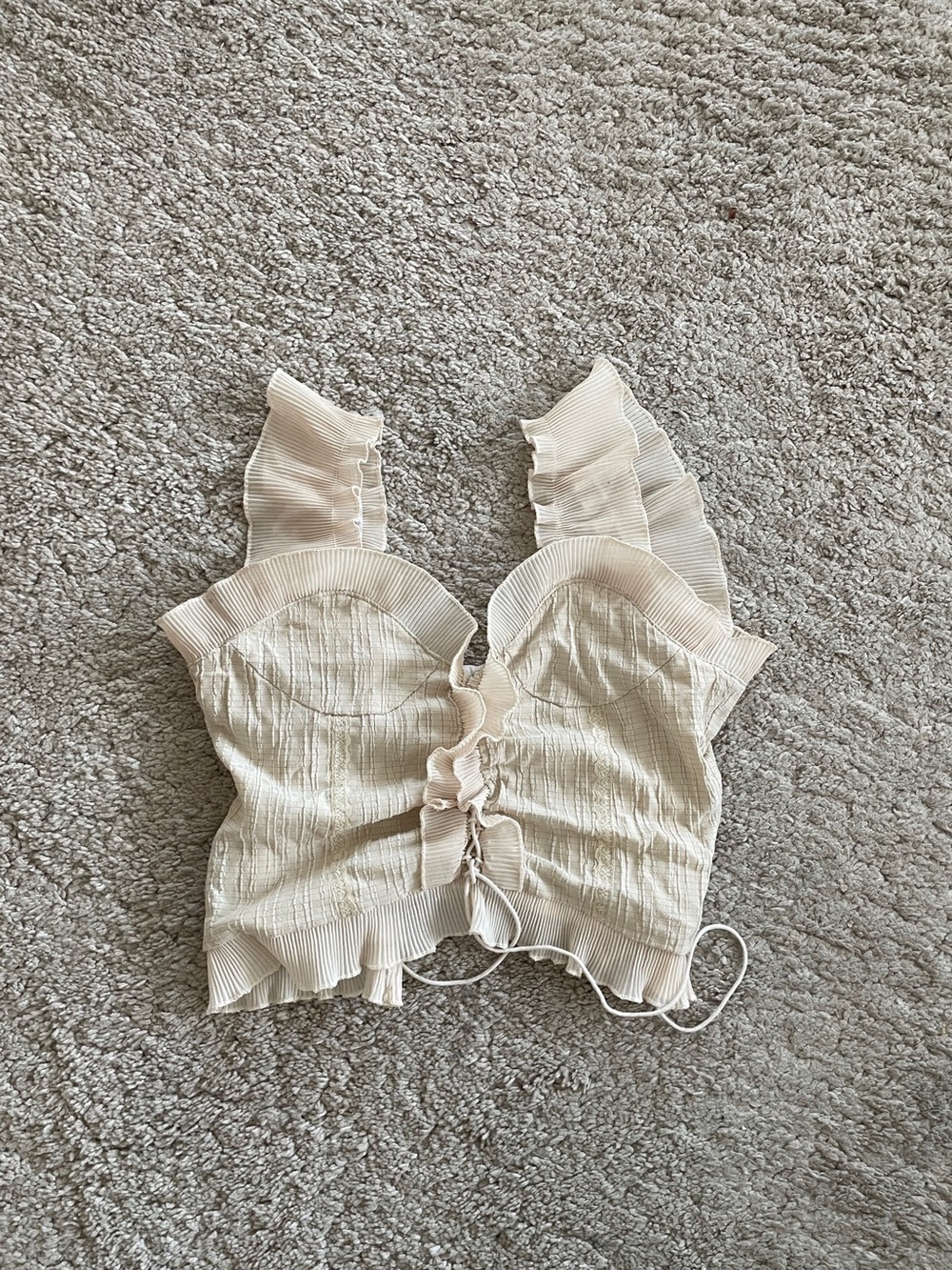 Sleeveless Cream Ruffled Tie-Front Crop Top